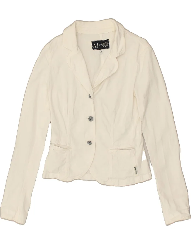 ARMANI JEANS Womens 3 Button Blazer Jacket UK 12 Medium  White Cotton