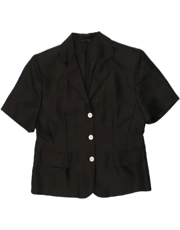 BALLOON Womens 3 Button Short Sleeve Blazer Jacket UK 14 Large Black Silk