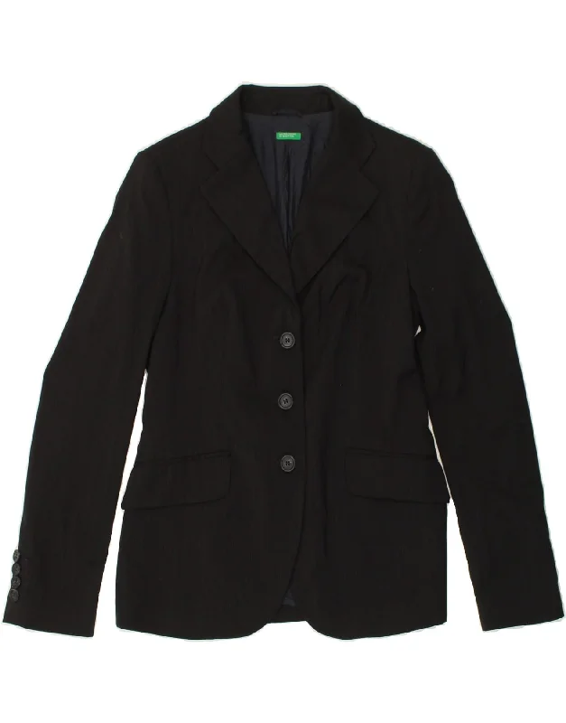 BENETTON Womens 3 Button Blazer Jacket IT 44 Medium Black Pinstripe