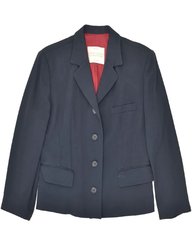 BENETTON Womens 4 Button Blazer Jacket IT 44 Medium Navy Blue Wool