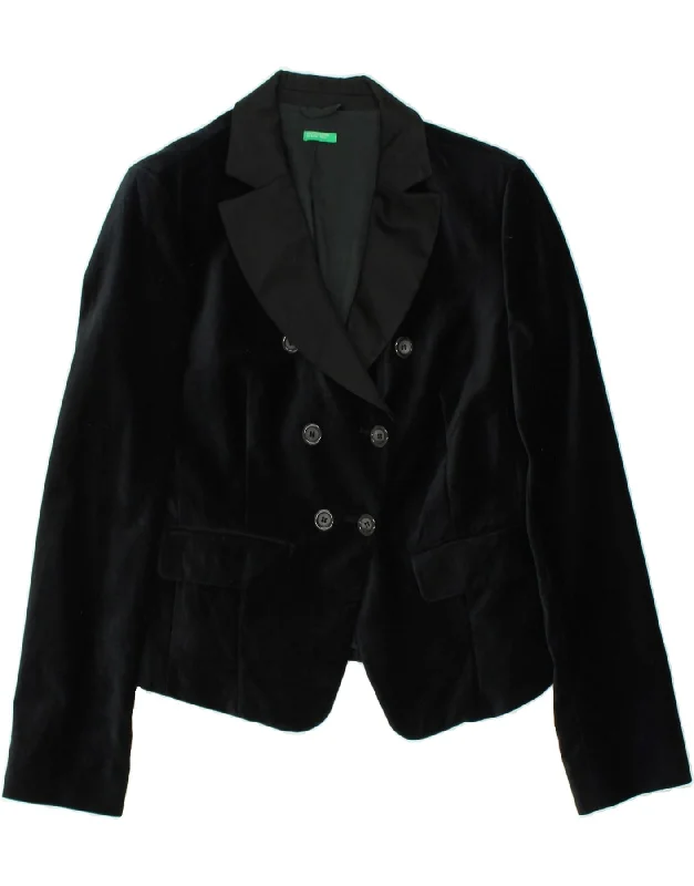 BENETTON Womens Velvet Double Breasted Blazer Jacket IT 46 Large Navy Blue