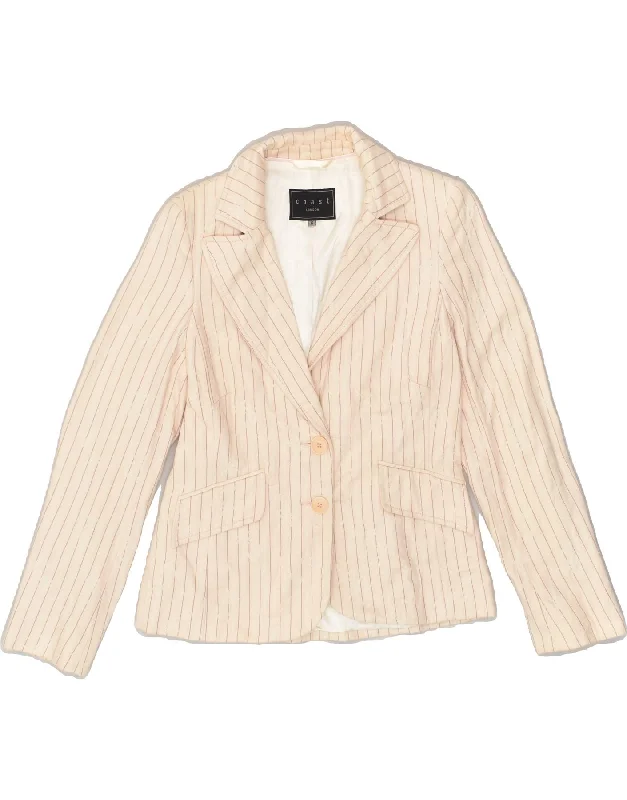 COAST Womens 2 Button Blazer Jacket UK 12 Medium Beige Striped Cotton