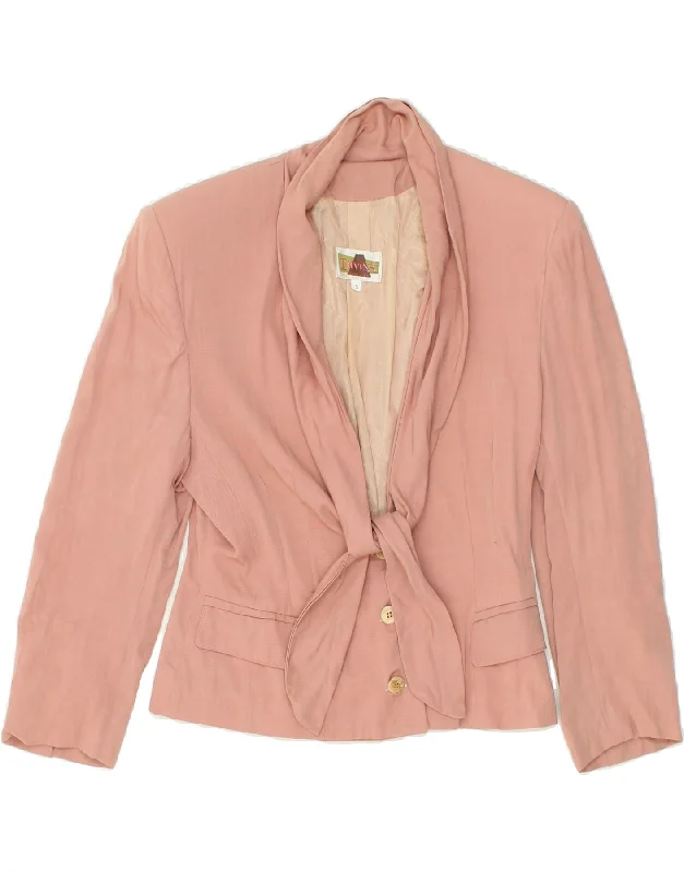 DIVINA Womens 3 Button Front Tie Blazer Jacket UK 10 Small Pink Cotton