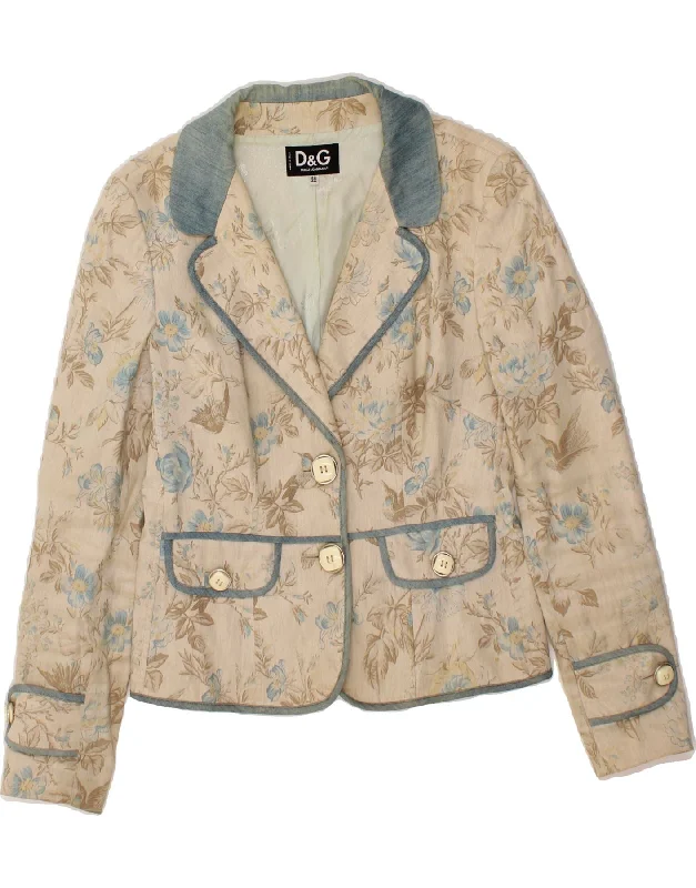 DOLCE & GABBANA Womens 2 Button Blazer Jacket IT 46 Large Beige Floral