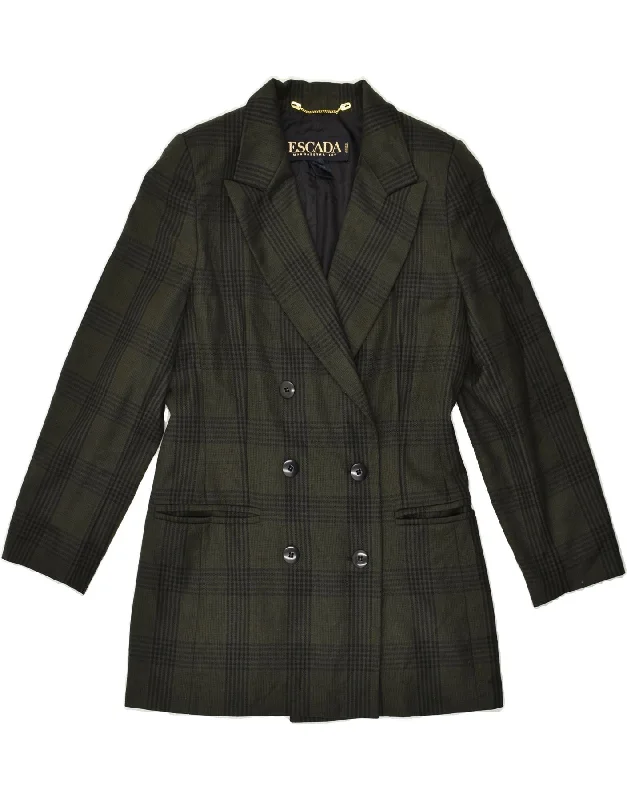 ESCADA Womens Double Breasted Blazer Jacket EU 40 Medium Green Check