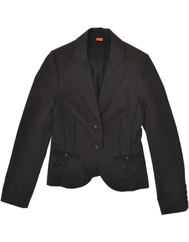 ESPRIT Womens 2 Button Blazer Jacket UK 16 Large Black Striped Cotton