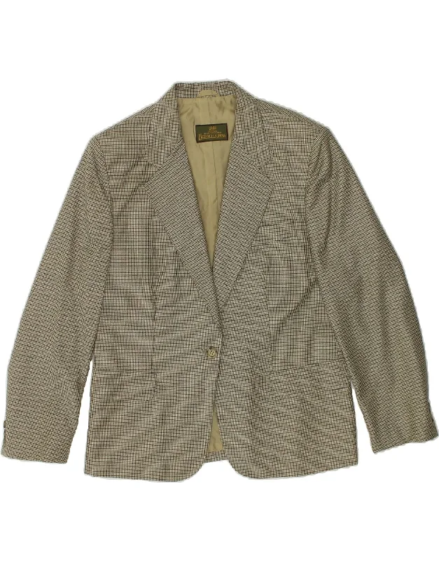 HERNO DONNA Womens 1 Button Blazer Jacket IT 46 Large Beige Houndstooth