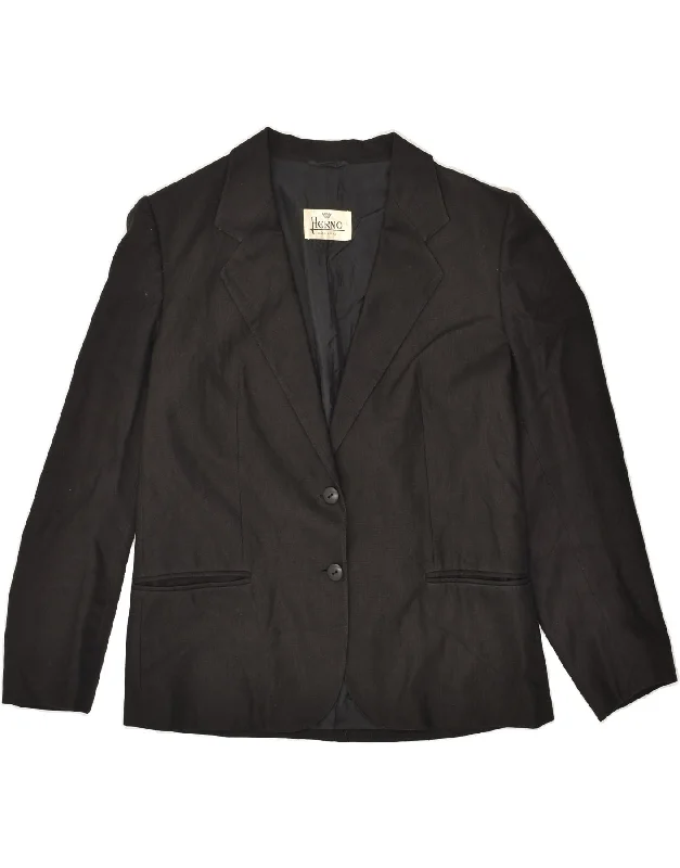 HERNO Womens 2 Button Blazer Jacket UK 14 Large Black Linen