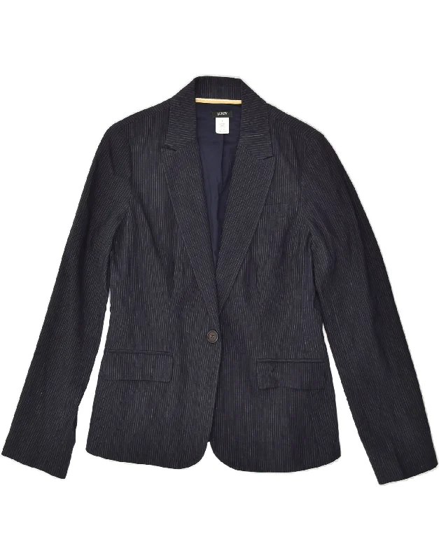 J. CREW Womens 1 Button Blazer Jacket US 6 Medium Navy Blue Pinstripe