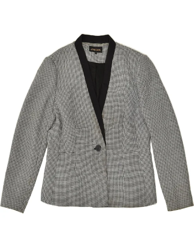 JAEGER Womens 1 Button Blazer Jacket UK 14 Medium Grey Houndstooth