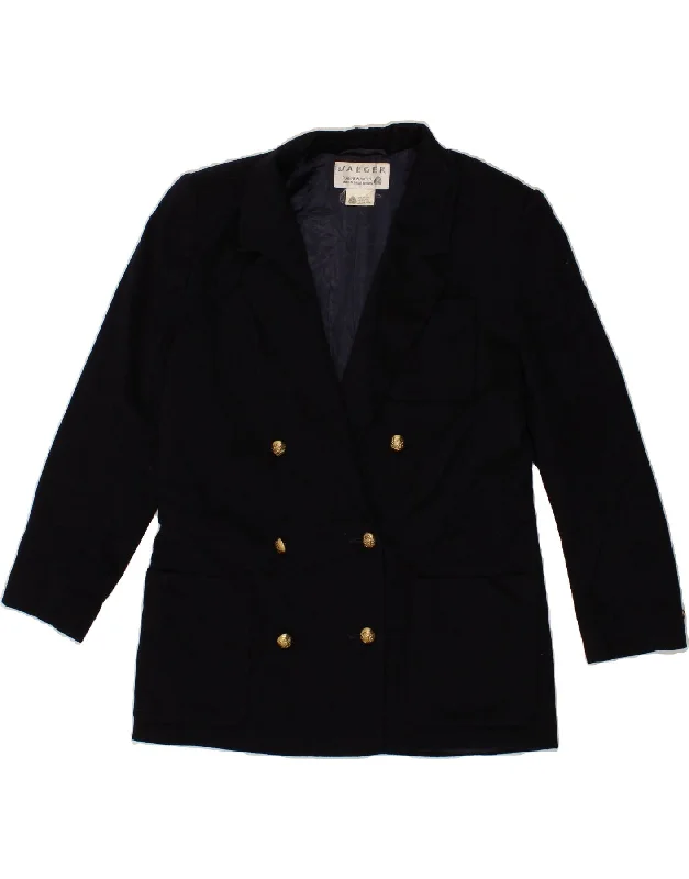 JAEGER Womens Double Breasted Blazer Jacket UK 12 Medium  Navy Blue