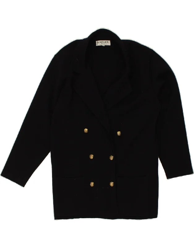 JAEGER Womens Knit Double Breasted Blazer Jacket UK 10 Small Navy Blue