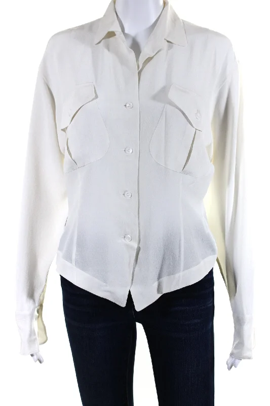 Jil Sander Womens Silk Long Sleeves Button Down Blouse White