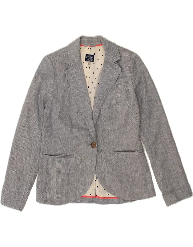 JOULES Womens 1 Button Blazer Jacket UK 12 Medium  Grey Cotton