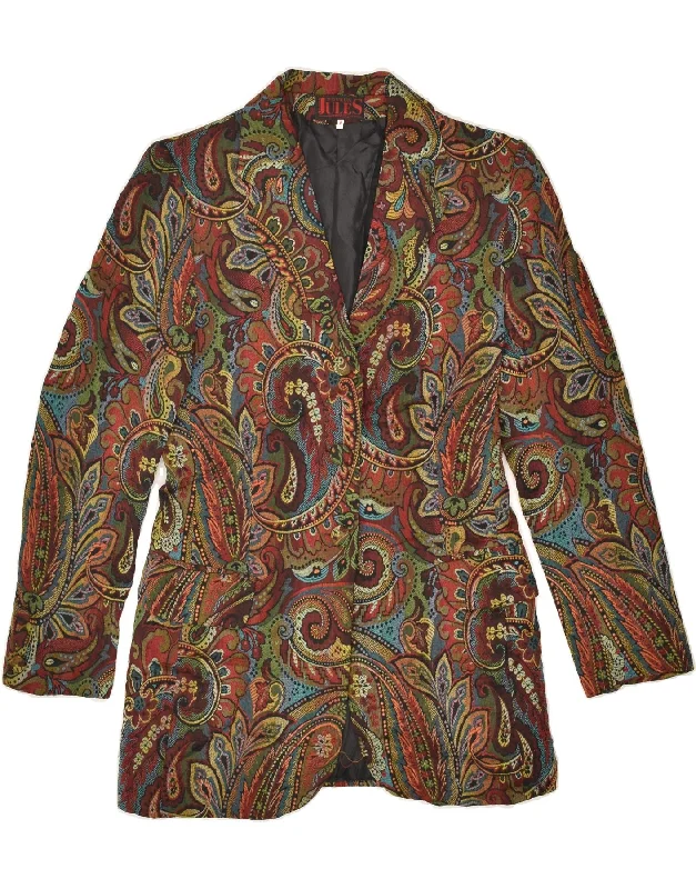 JULES Womens 3 Button Blazer Jacket UK 12 Medium Brown Paisley Polyester