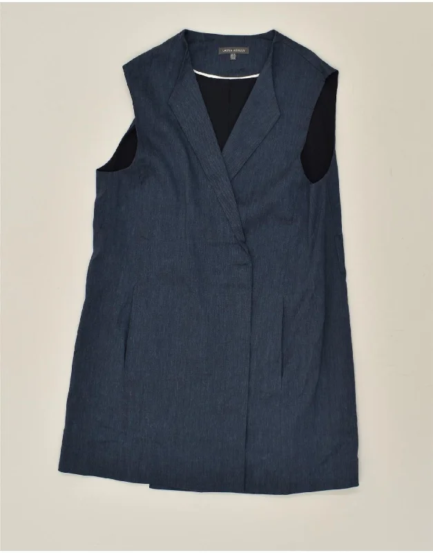 LAURA ASHLEY Womens Sleeveless Blazer Jacket UK 16 Large  Navy Blue Linen