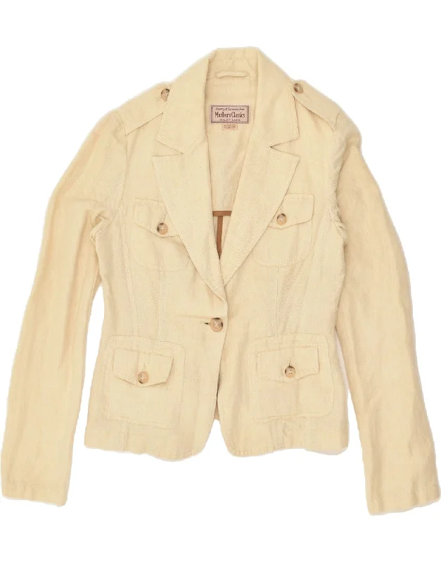 MARLBORO CLASSICS Womens 1 Button Blazer Jacket IT 42 Medium Beige Ramie