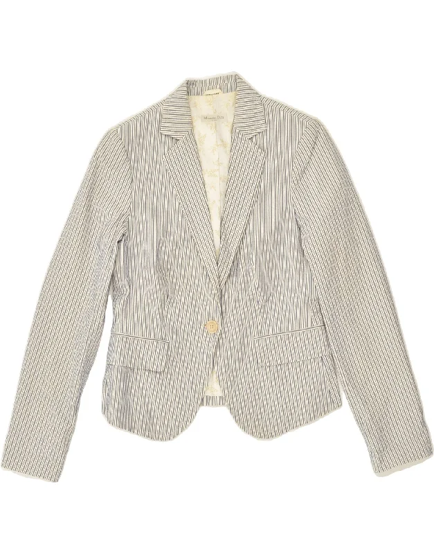 MASSIMO DUTTI Womens 1 Button Blazer Jacket EU 40 Medium Beige Pinstripe