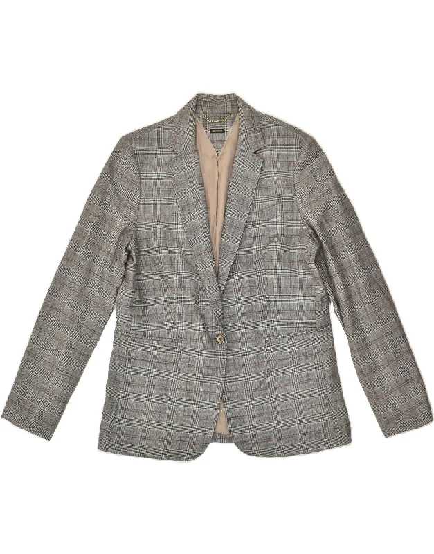 MASSIMO DUTTI Womens 1 Button Blazer Jacket EU 42 Large Grey Check Wool