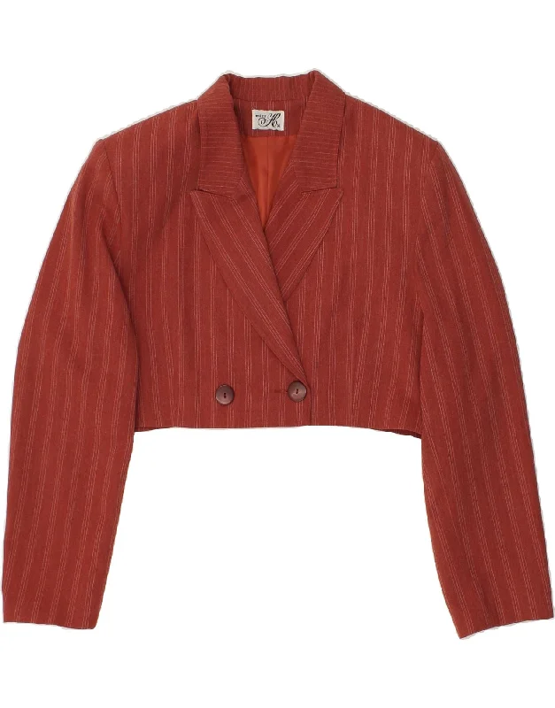 MISS H Womens Crop Double Breasted Blazer Jacket UK 18 XL Red Pinstripe