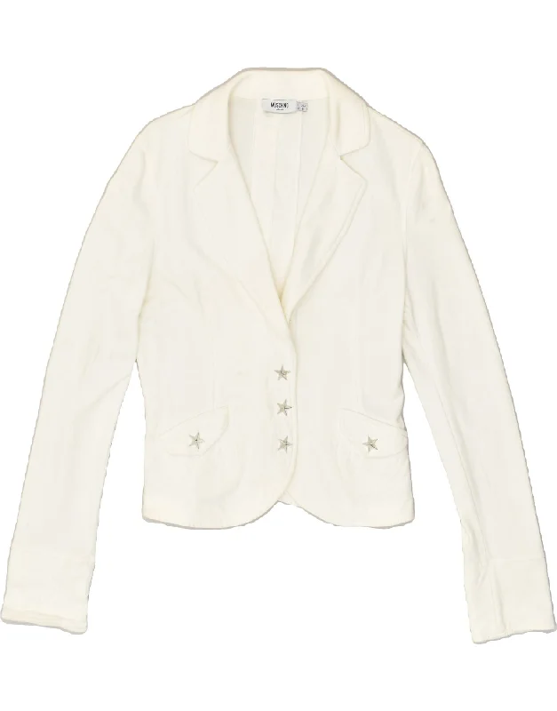 MOSCHINO Womens 3 Button Blazer Jacket UK 10 Small  White Cotton