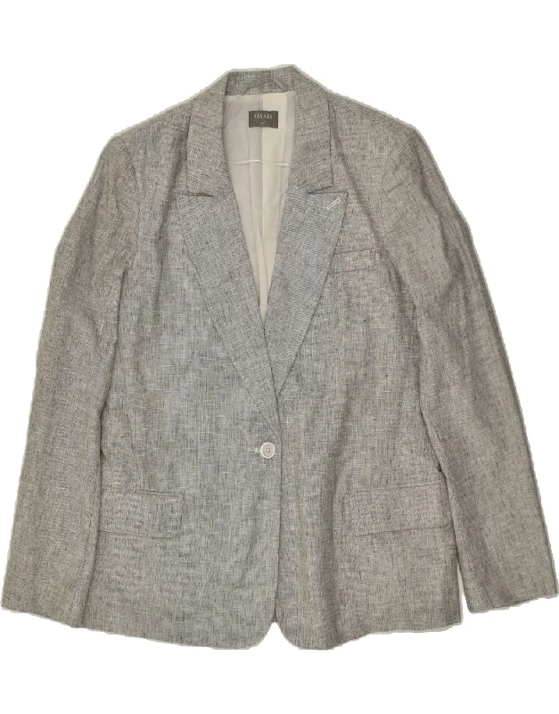 OASIS Womens 1 Button Blazer Jacket UK 14 Large Grey Linen