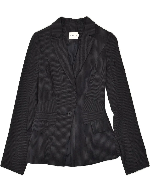 REISS Womens 1 Button Blazer Jacket UK 4 XS  Black Pinstripe Viscose