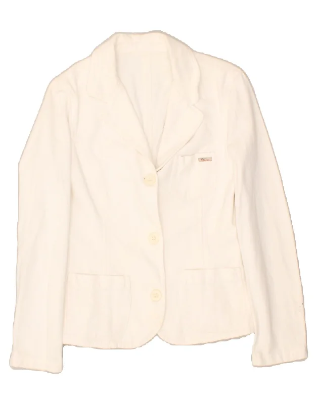 ROY ROGERS Womens 3 Button Blazer Jacket UK 10 Small White Cotton