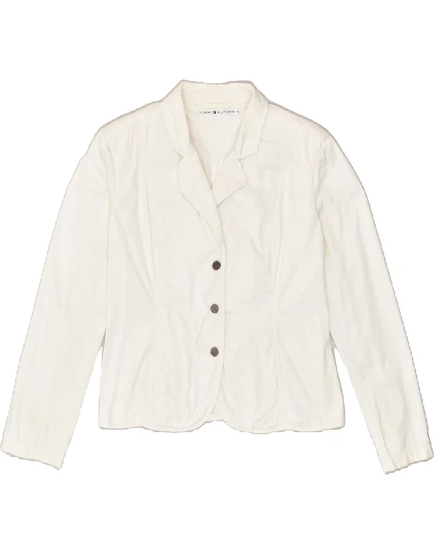 TOMMY HILFIGER Womens 3 Button Blazer Jacket US 8 Medium White Cotton