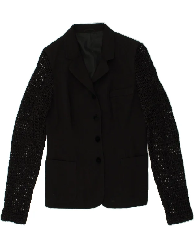 TREVIRA Womens 4 Button Blazer Jacket UK 12 Medium Black Polyester