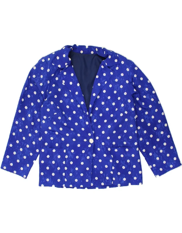 VINTAGE Womens 1 Button Blazer Jacket UK 16 Large Blue Spotted