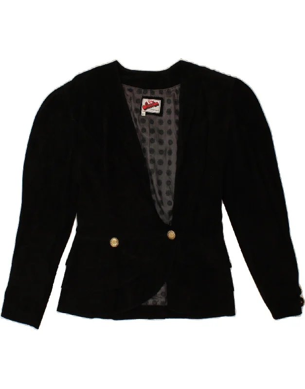 VINTAGE Womens 1 Button Suede Blazer Jacket IT 42 Medium Black