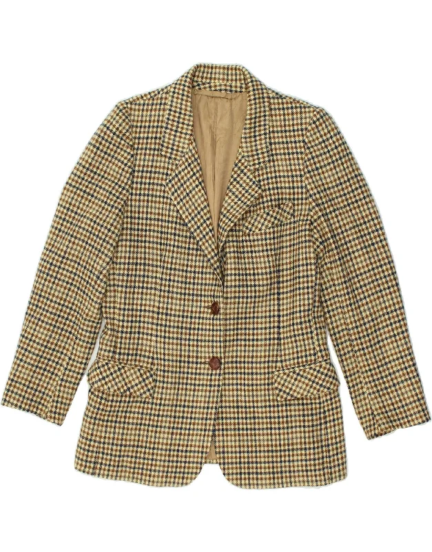 VINTAGE Womens 2 Button Blazer Jacket UK 14 Medium Beige Houndstooth