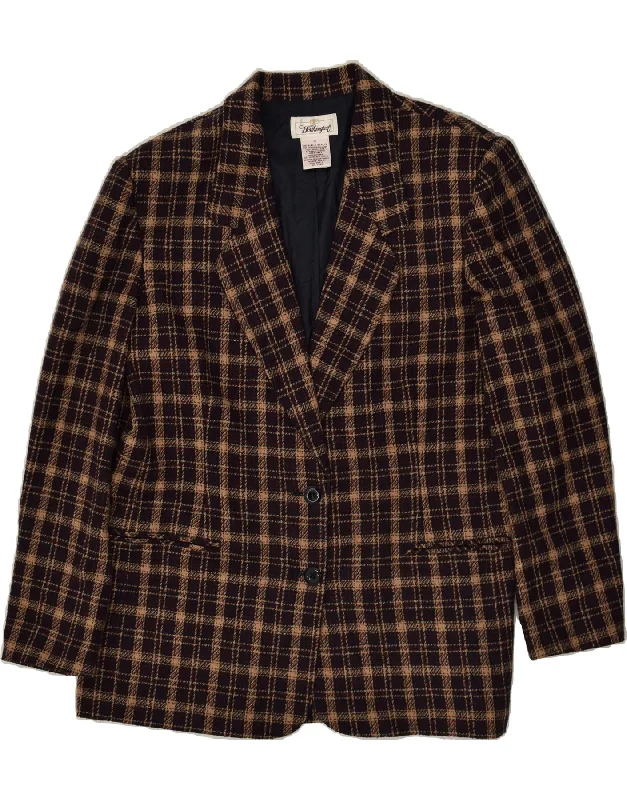 VINTAGE Womens 2 Button Blazer Jacket UK 16 Large  Brown Check Acrylic