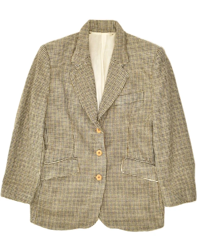 VINTAGE Womens 3 Button Blazer Jacket IT 44 Medium Beige Houndstooth