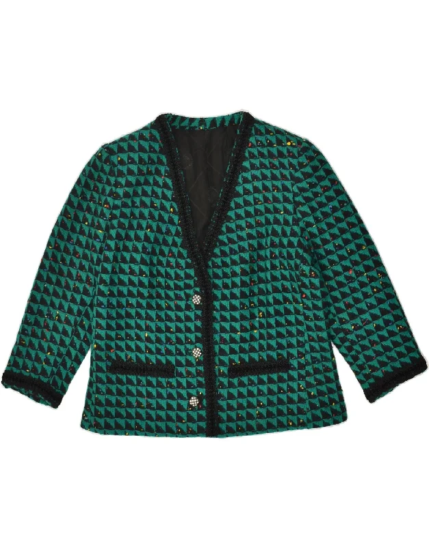 VINTAGE Womens 3 Button Blazer Jacket UK 18 XL Green Geometric