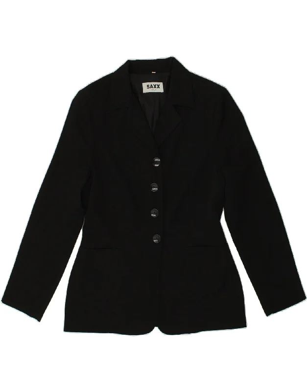 VINTAGE Womens 4 Button Blazer Jacket UK 14 Medium Black Polyester