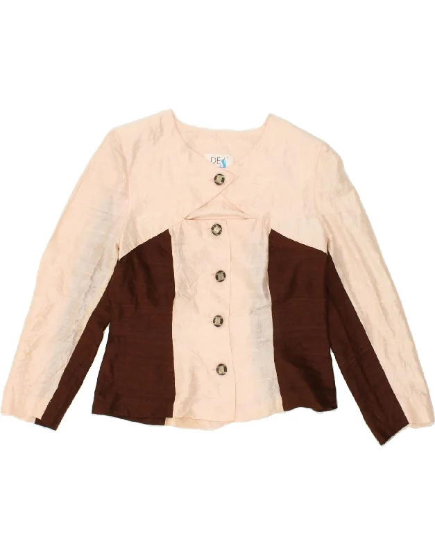 VINTAGE Womens 5 Button Blazer Jacket UK 12 Medium Beige Colourblock