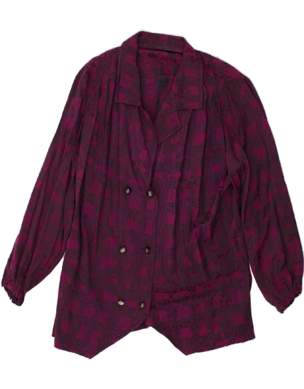 VINTAGE Womens Abstract Pattern Blazer Jacket UK 14 Large Purple Geometric