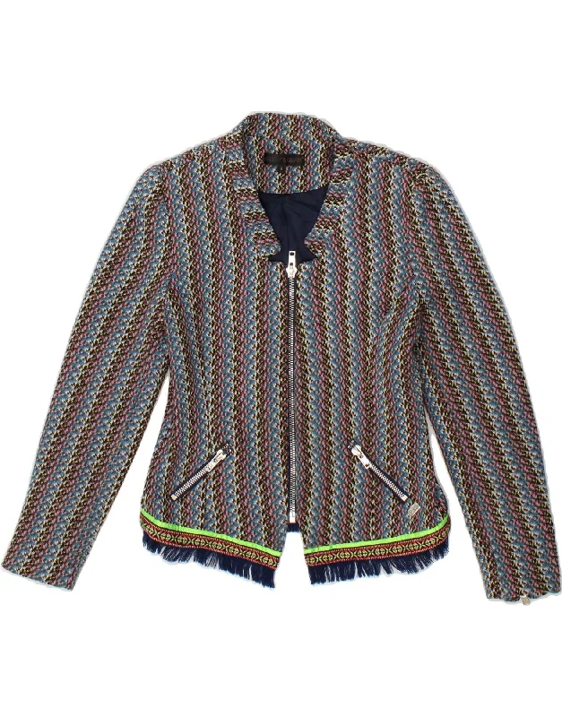 VINTAGE Womens Blazer Jacket UK 10 Small Multicoloured Striped