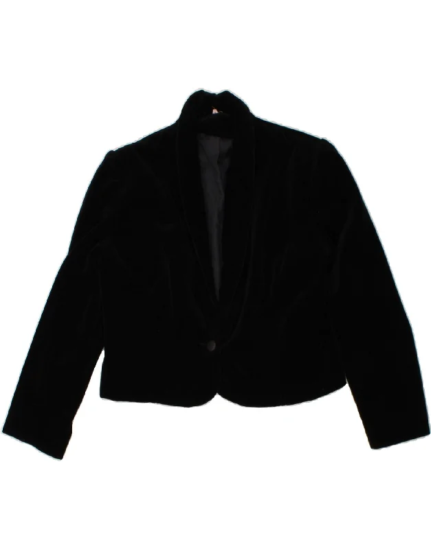 VINTAGE Womens Crop 1 Button Blazer Jacket UK 18 XL Black Cotton