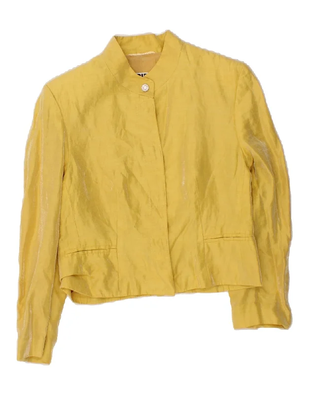 VINTAGE Womens Crop Blazer Jacket UK 12 Medium Yellow Linen