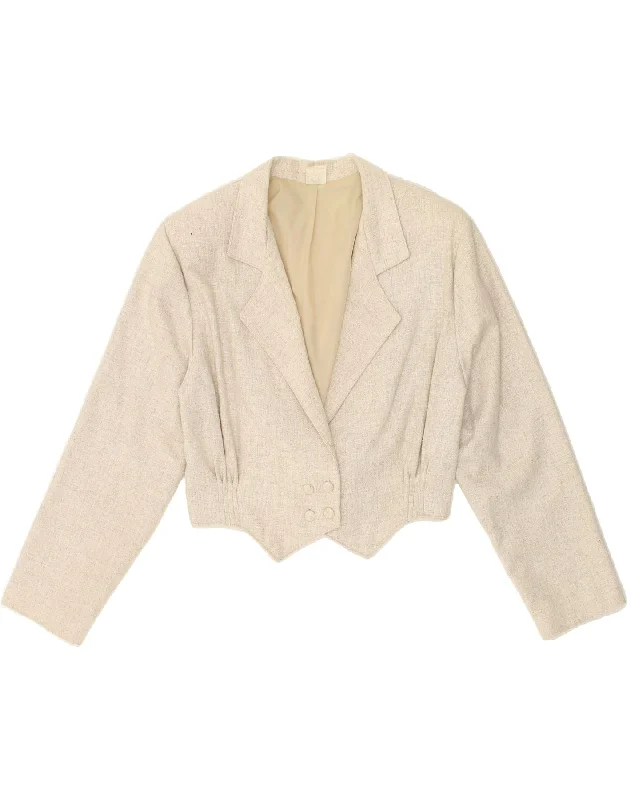 VINTAGE Womens Crop Double Breasted Blazer Jacket UK 14 Medium Beige