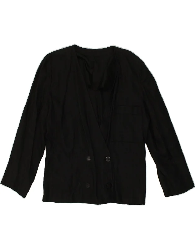 VINTAGE Womens Double Breasted Blazer Jacket IT 46 Large Black Linen