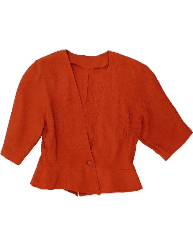 VINTAGE Womens Short Sleeve 1 Button Blazer Jacket UK 12 Medium Orange