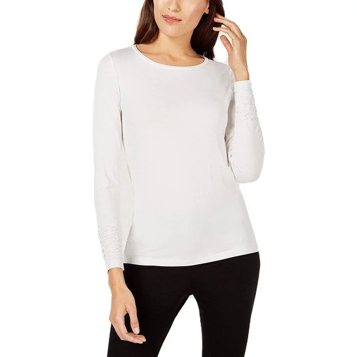 Alfani Women's Ruched Long Sleeves Solid Casual Top Soft White Size X-Large