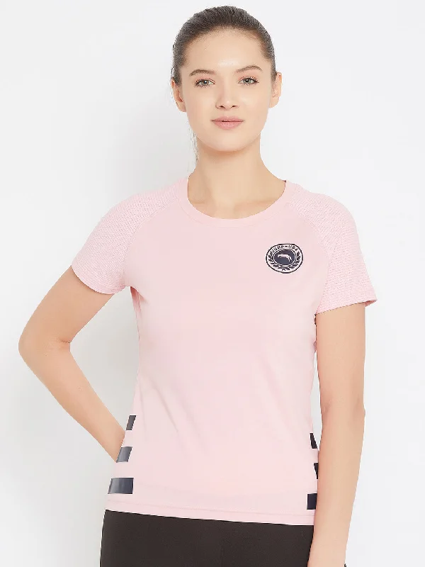 JUMP USA Women Pink Active Wear Round Neck T-shirt