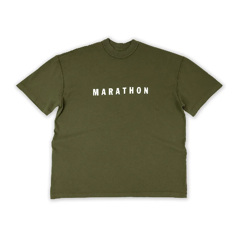 Marathon Hero T-Shirt (Ultra Oversized) - Olive/White