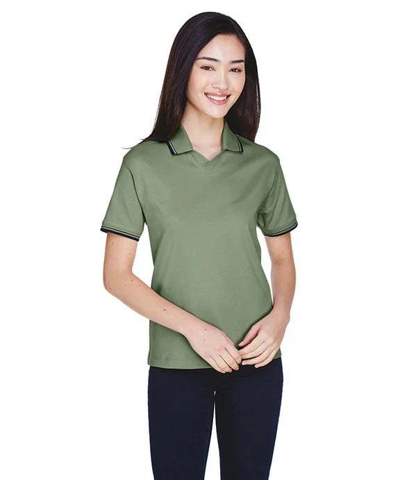 D140W - Devon & Jones Ladies Tipped Perfect Pima Interlock Polo | Dill/Navy