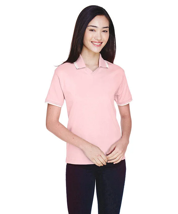 D140W - Devon & Jones Ladies Tipped Perfect Pima Interlock Polo | Pink/White